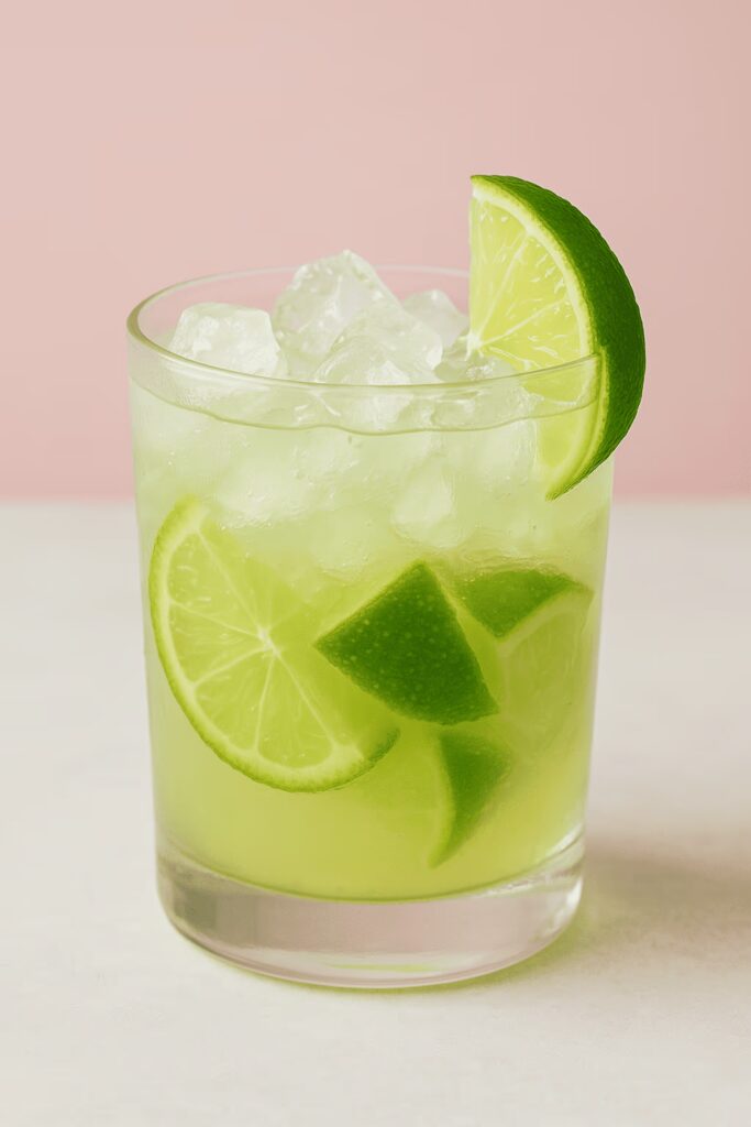Frischer Caipirinha mit Limetten und Crushed Ice – perfekter Sommerdrink mit Alkohol