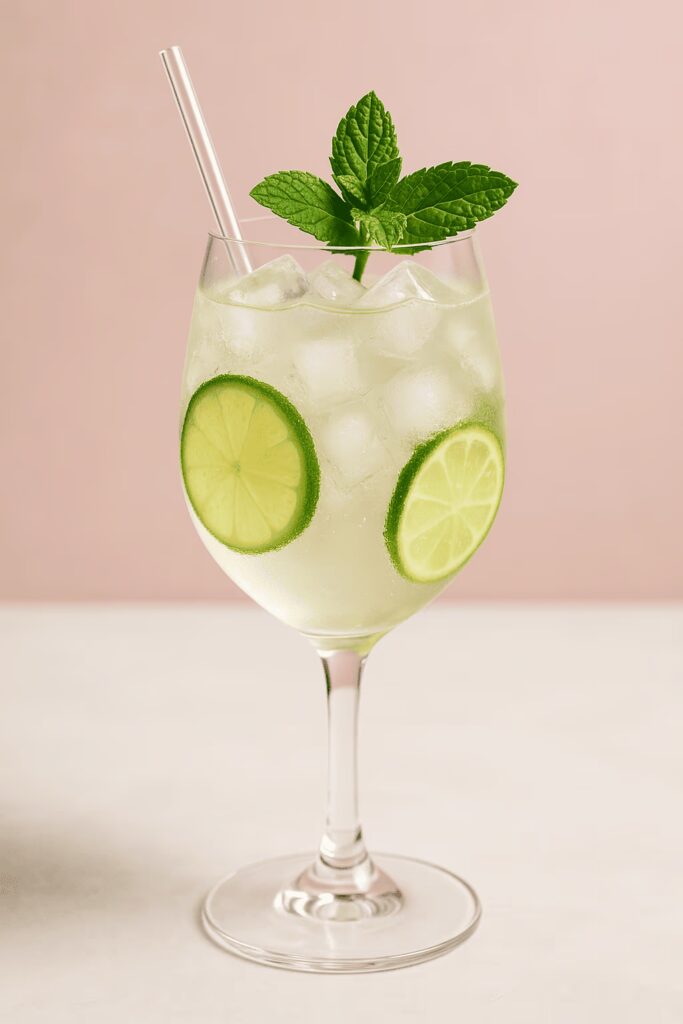 Erfrischender Hugo-Cocktail mit Prosecco, Minze und Limette