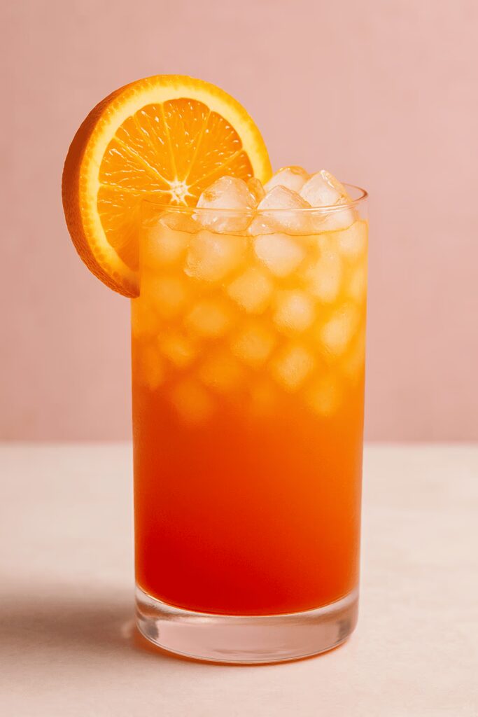 Bunter Tequila Sunrise mit Orangensaft und Grenadine im Glas