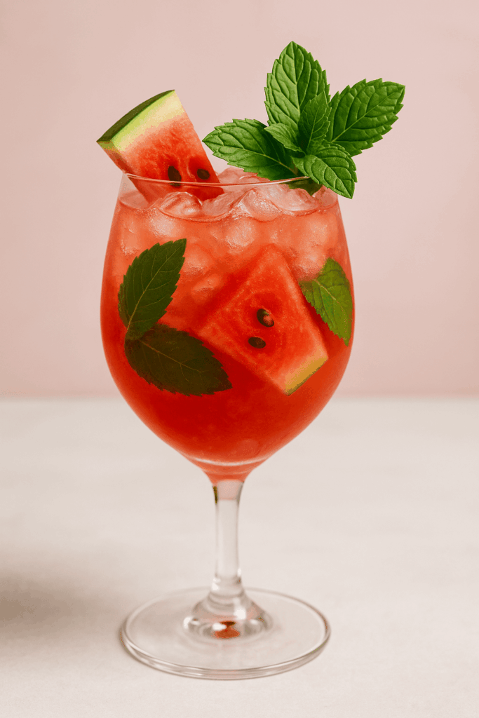 Wassermelonen-Mojito mit frischer Minze und Limette im Glas